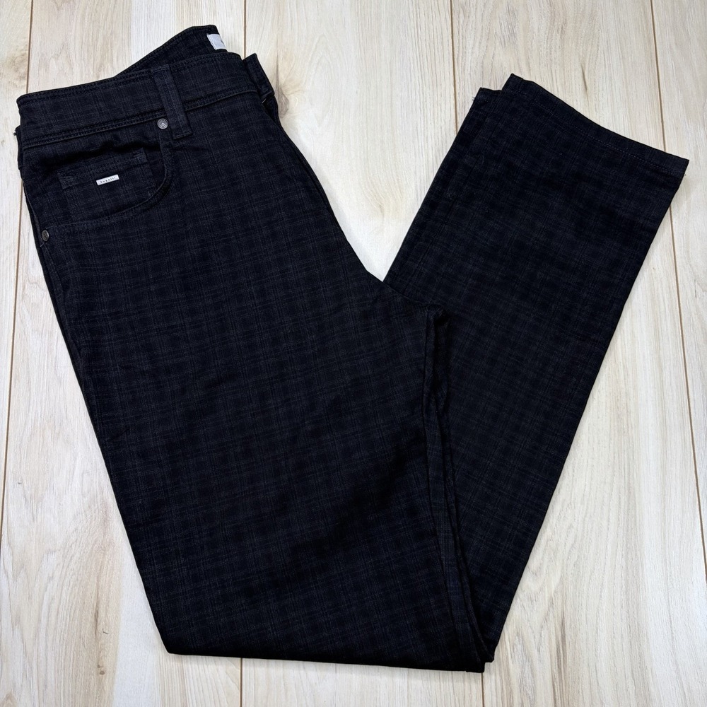 Bugatti Cordoba Straight 5 Pocket Pants Shadow Plaid Check Mens 34x32 Black